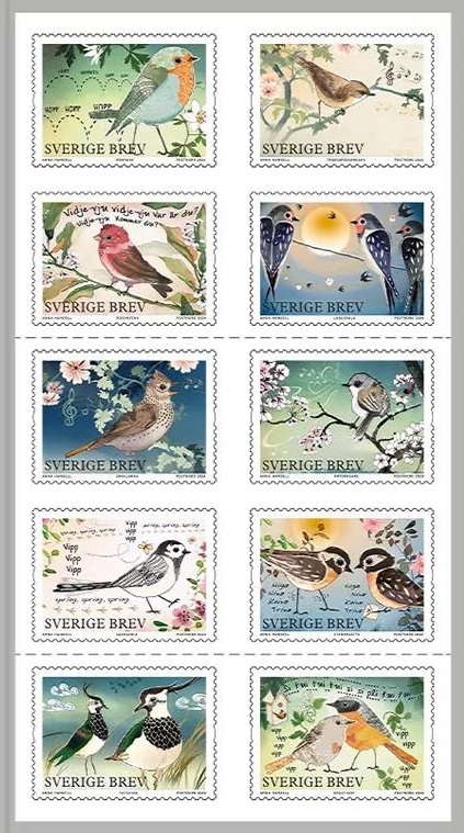 Sweden Suède Suède 2024 Spring birds set of 10 stamps in booklet MNH