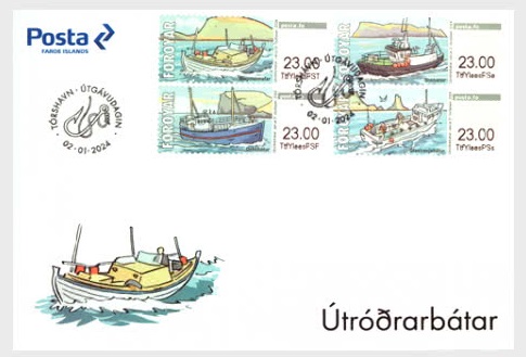 Faroe Islands Denmark 2024 Coastal Fishing Vessels ships set of 4 stamps FDC *
