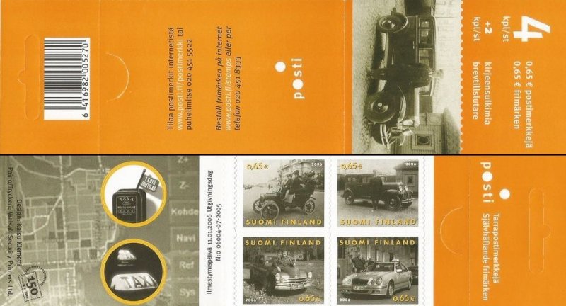 Finland Finnland Finlande 2006 Cars 100th anniversary of the taxi service set of 4 stamps in booklet MNH - Image 1