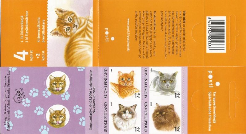 Finland Finnland Finlande 2006 Cats set of 4 stamps in booklet MNH - Image 1