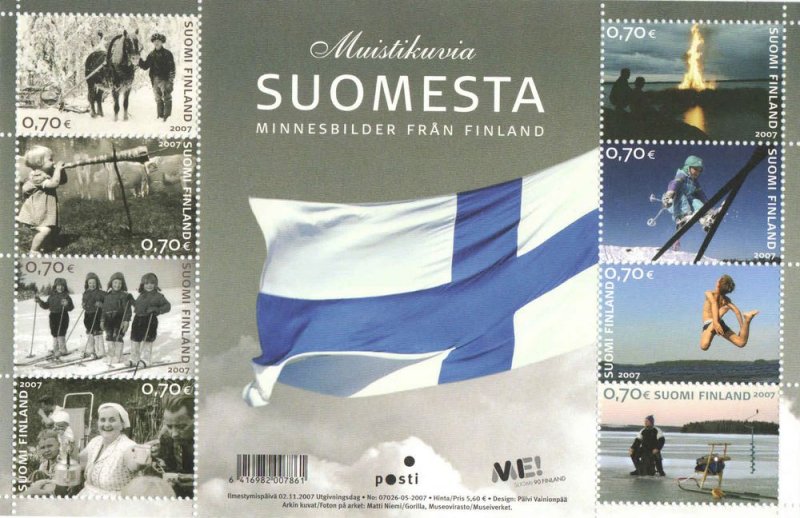 Finland 2007 90 ann Independence history in photos set of 8 stamps in block MNH - Image 1