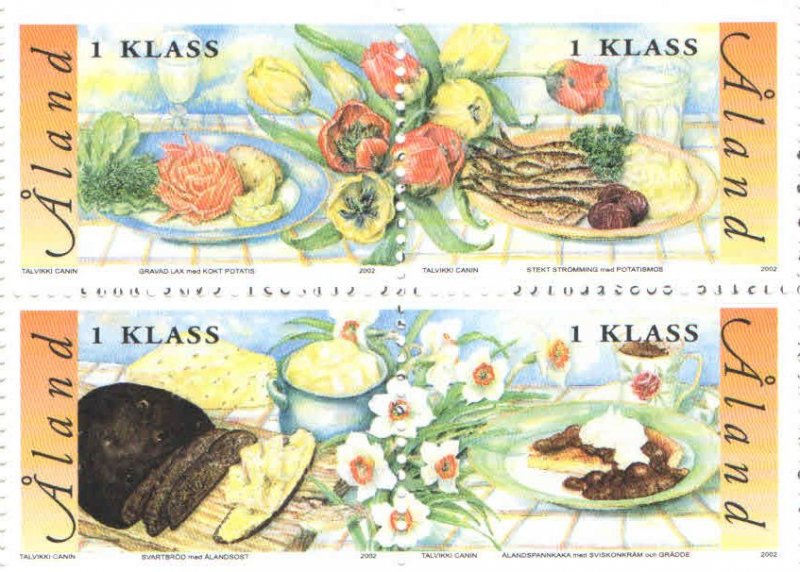 Aland islands Åland Finland 2002 Gastronomy local food set of 4 stamps in block 2x2 MNH - Image 1