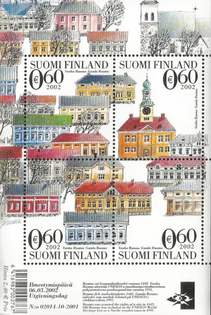 Finland Finnland Finlande 2002 UNESCO Old Rauma set of 4 stamps in block MNH