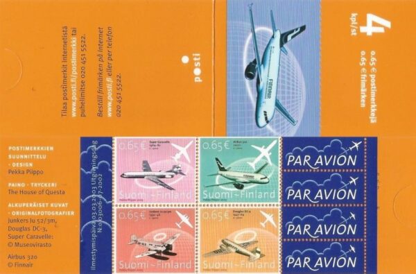 Finland Finnland Finlande 2003 Civil aviation 100 ann Finnair 80 ann set of 4 stamps in booklet MNH