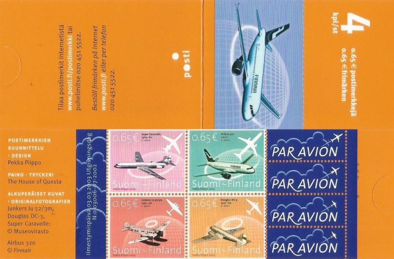 Finland Finnland Finlande 2003 Civil aviation 100 ann Finnair 80 ann set of 4 stamps in booklet MNH - Image 1