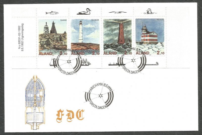 Aland islands Åland Finland 1992 Lighthouses of Baltic Sea FDC - Image 1