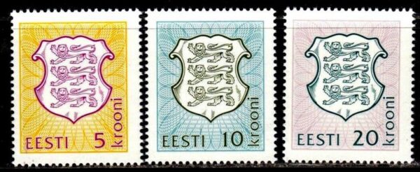 Estonia Estland Estonie 1993 Hihg Face Value Definitives Coat of Arms set of 3 stamps MNH