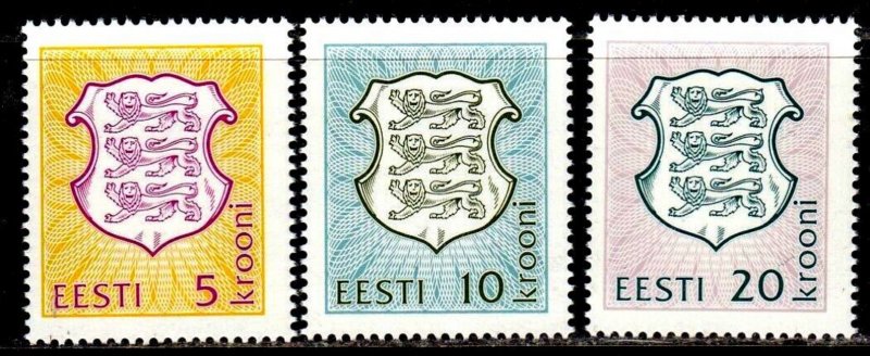 Estonia Estland Estonie 1993 Hihg Face Value Definitives Coat of Arms set of 3 stamps MNH - Image 1