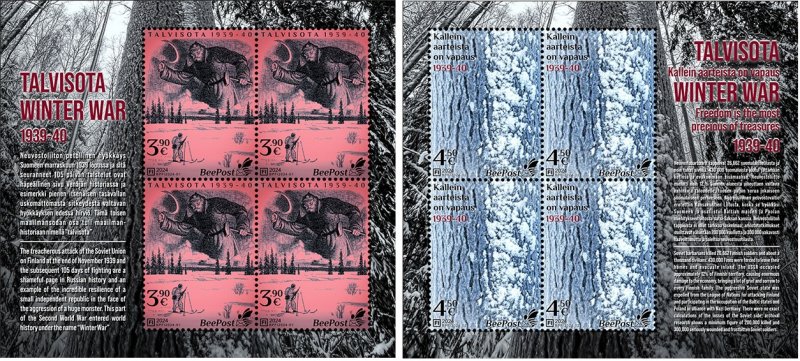 Finland Finnland Finlande 2024 Winter War 1939-40 BeePost set of 2 sheetlets MNH - Image 1