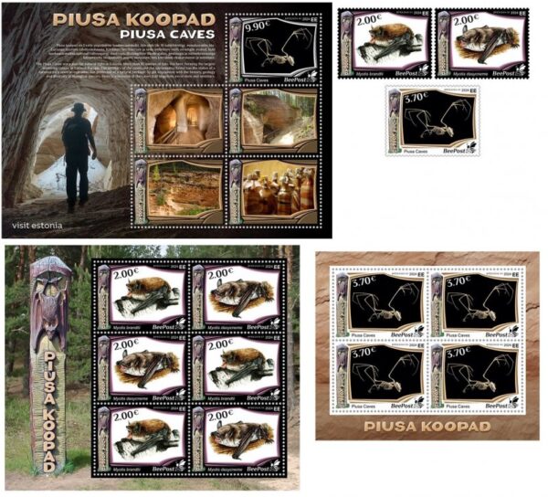 Estonia Estland Estonie 2024 Visit Estonia Piusa caves Bats Geology BeePost set of 3 stamps block and sheetlets MNH