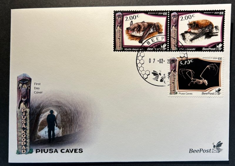 Estonia Estland Estonie 2024 Visit Estonia Piusa caves Bats Geology BeePost FDC set of 3 stamps - Image 1