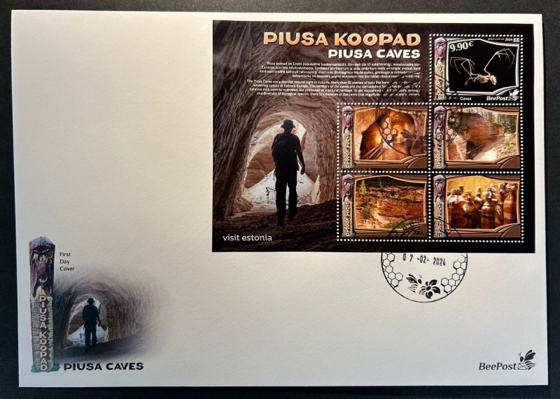 Estonia Estland Estonie 2024 Visit Estonia Piusa caves Bats Geology BeePost FDC block - Image 1