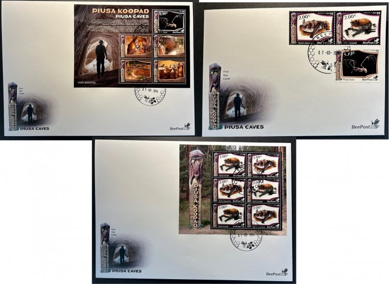 Estonia Estland Estonie 2024 Visit Estonia Piusa caves Bats Geology BeePost FDC set block and sheetlet - Image 1
