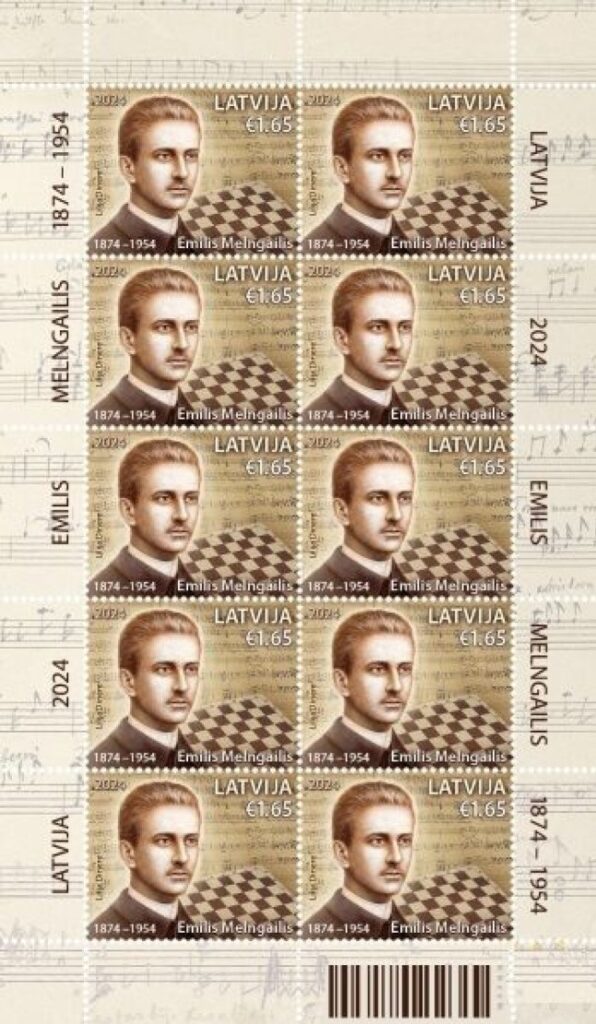 Latvia Lettland Lettonie 2024 150th Anniversary of Emils Melngailis Composer Chess player sheetlet MNH