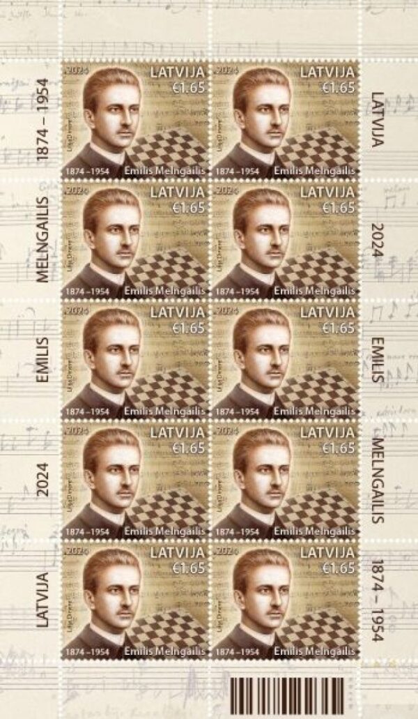 Latvia Lettland Lettonie 2024 150th Anniversary of Emils Melngailis Composer Chess player sheetlet MNH