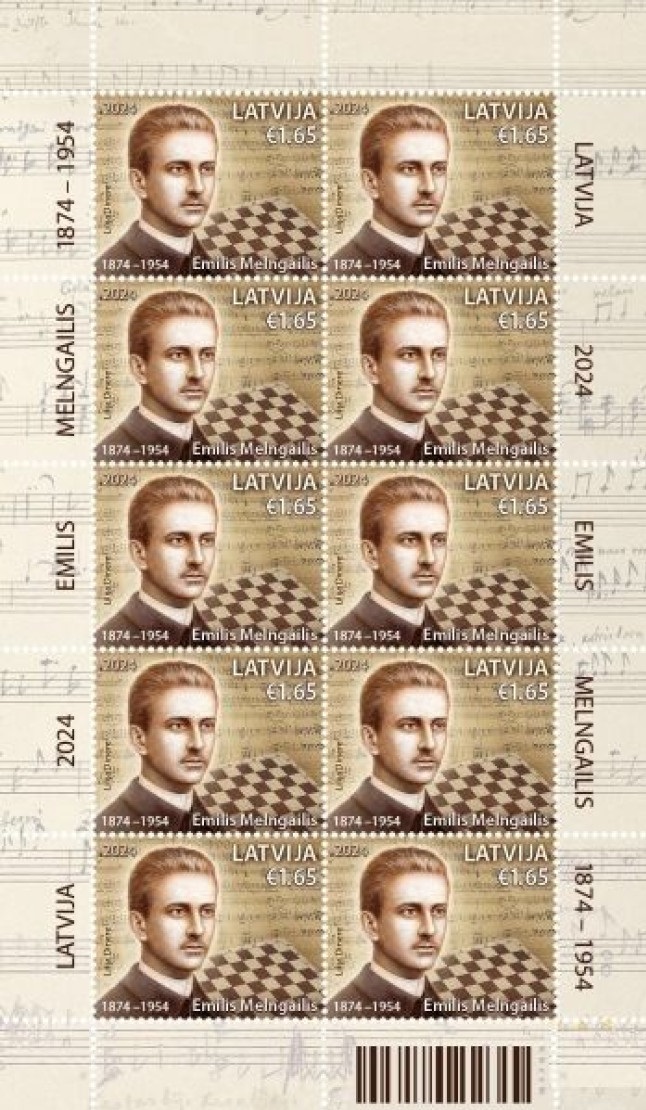 Latvia Lettland Lettonie 2024 150th Anniversary of Emils Melngailis Composer Chess player sheetlet MNH - Image 1