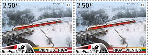 Lithuania Litauen Lituanie 2024 New train Vilnius-Riga BeePost strip of 2 stamps MNH