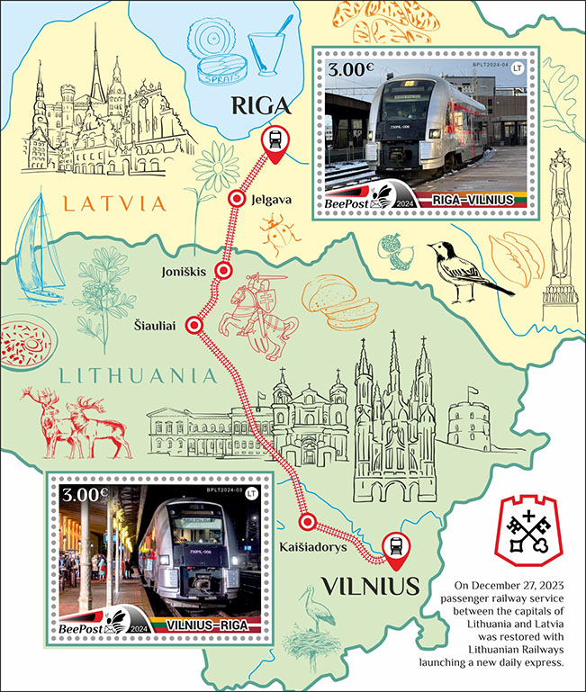 Lithuania Litauen Lituanie 2024 New train Vilnius-Riga BeePost block MNH - Image 1