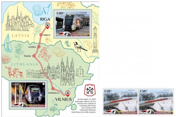 Lithuania Litauen Lituanie 2024 New train Vilnius-Riga BeePost set and block MNH