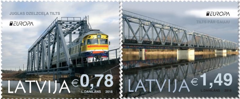 Latvia Lettland Lettonie 2018 Europa CEPT Bridges railways train set of 2 stamps MNH - Image 1