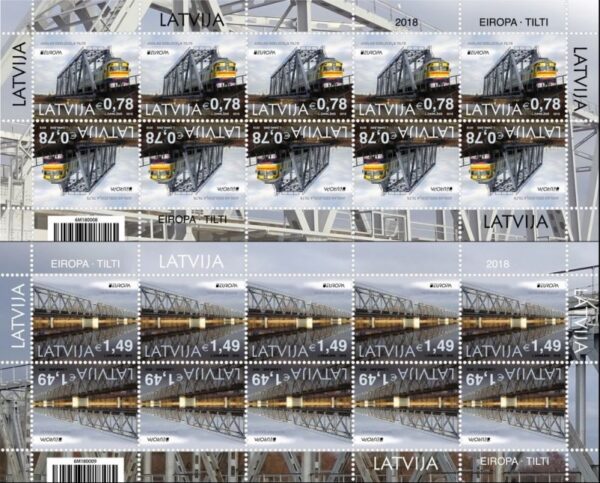 Latvia Lettland Lettonie 2018 Europa CEPT Bridges railways train set of 2 sheetlets MNH