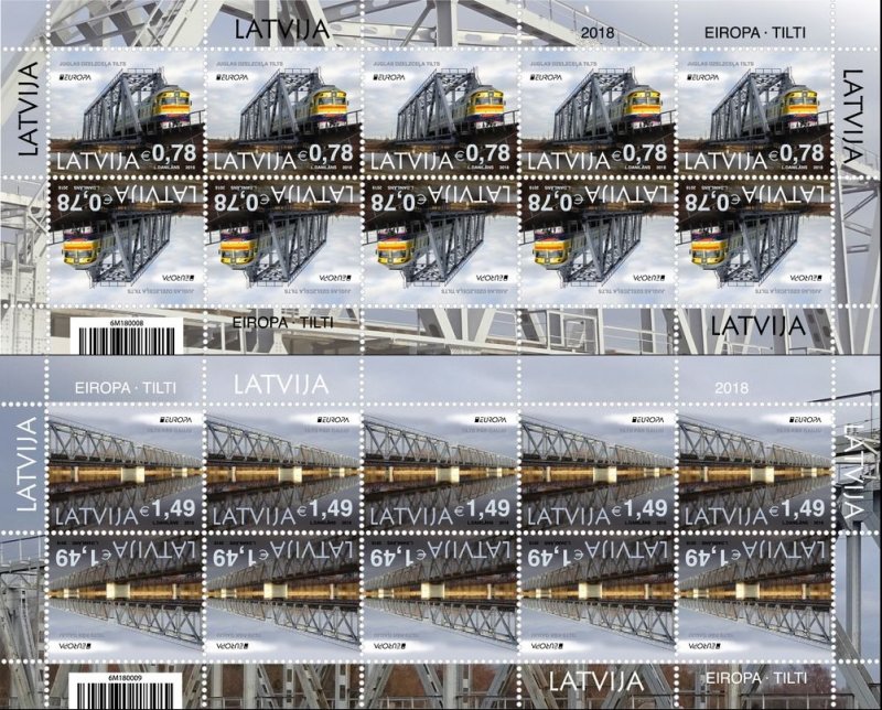 Latvia Lettland Lettonie 2018 Europa CEPT Bridges railways train set of 2 sheetlets MNH - Image 1