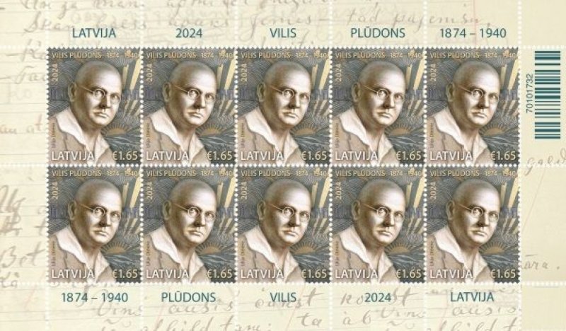 Latvia Lettland Lettonie 2024 Vilis Pludonis 150 ann poet sheetlet MNH - Image 1