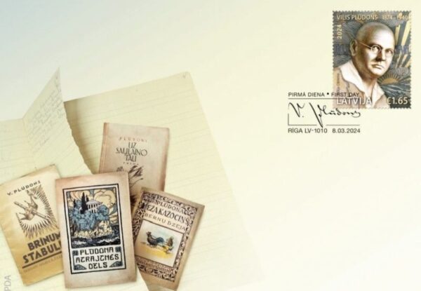 Latvia Lettland Lettonie 2024 Vilis Pludonis poet 150 ann FDC
