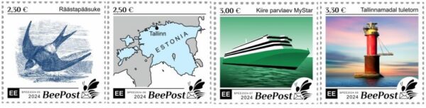 Estonia Estland Estonie 2024 Definitives Birds Map Ship Lighthouse BeePost set of 4 stamps MNH