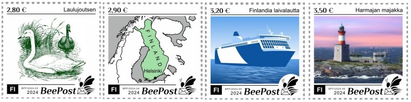 Finland Finnland Finlande 2024 Definitives Birds Map Ship Lighthouse BeePost set of 4 stamps MNH - Image 1