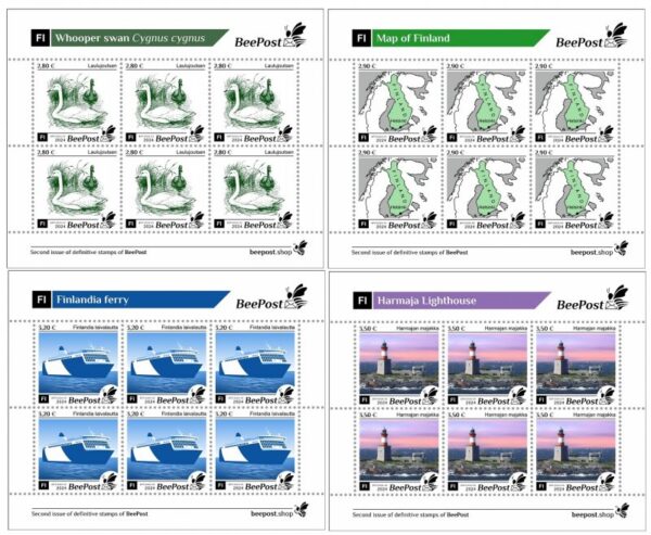 Finland Finnland Finlande 2024 Definitives Birds Map Ship Lighthouse BeePost set of 4 sheetlets MNH