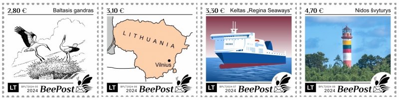 Lithuania Litauen Lituanie 2024 Definitives Birds Map Ship Lighthouse BeePost set of 4 stamps MNH - Image 1