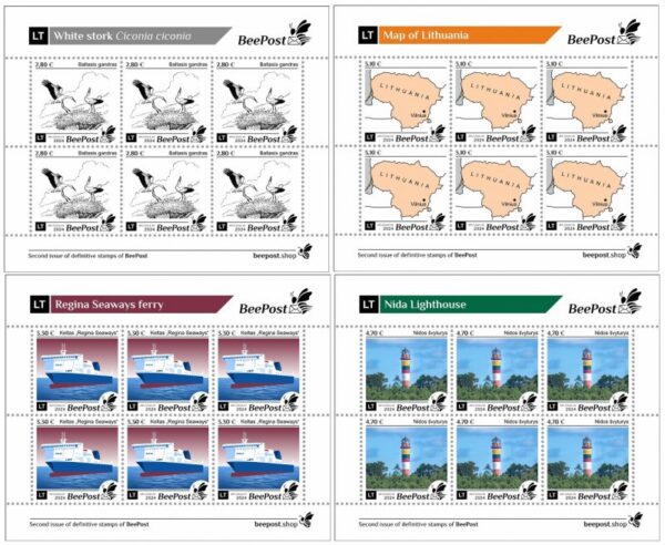 Lithuania Litauen Lituanie 2024 Definitives Birds Map Ship Lighthouse BeePost set of 4 sheetlets MNH