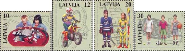 Latvia Lettland Lettonie 1997 Children's hobbies and games Philately Railway Sport Motorbike set of 4 stamps MNH