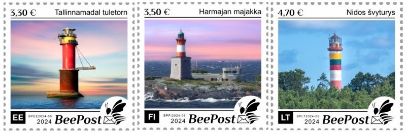 Estonia Finland Lithuania 2024 Lighthouses Definitives BeePost set of 3 stamps MNH - Image 1