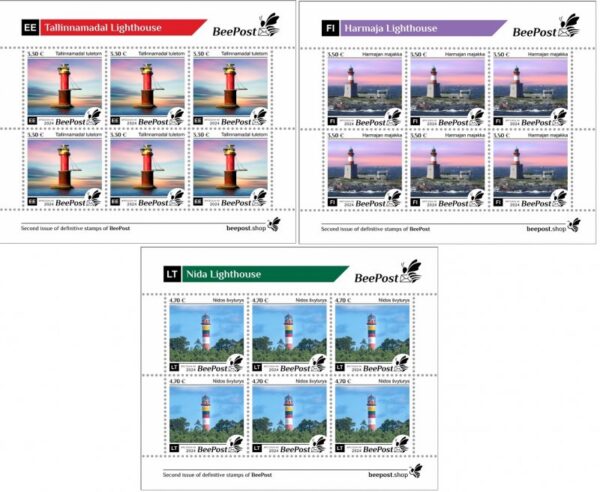 Estonia Finland Lithuania 2024 Lighthouses Definitives BeePost set of 3 sheetlets MNH