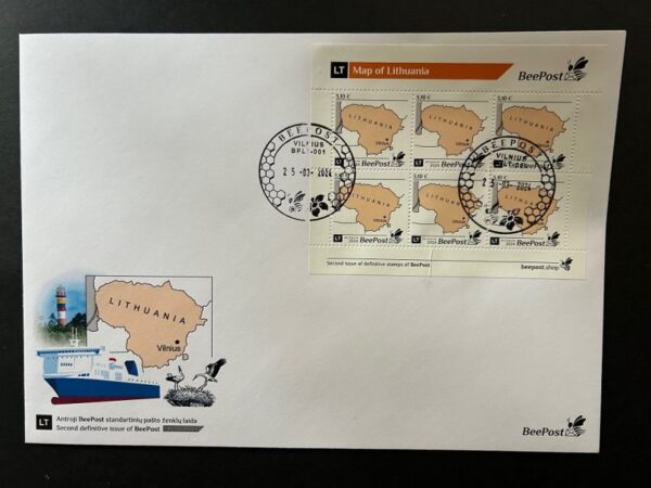 Lithuania Litauen Lituanie 2024 Definitives  State map BeePost sheetlet FDC