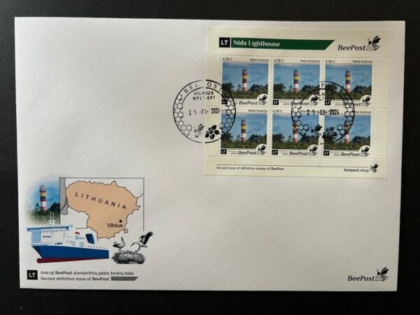 Lithuania Litauen Lituanie 2024 Definitives Nida lighthouse BeePost sheetlet FDC