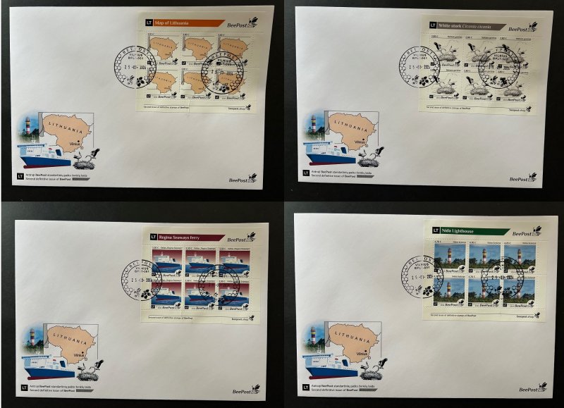 Lithuania Litauen Lituanie 2024 Definitives bird map ship lighthouse BeePost sheetlet's set FDC - Image 1