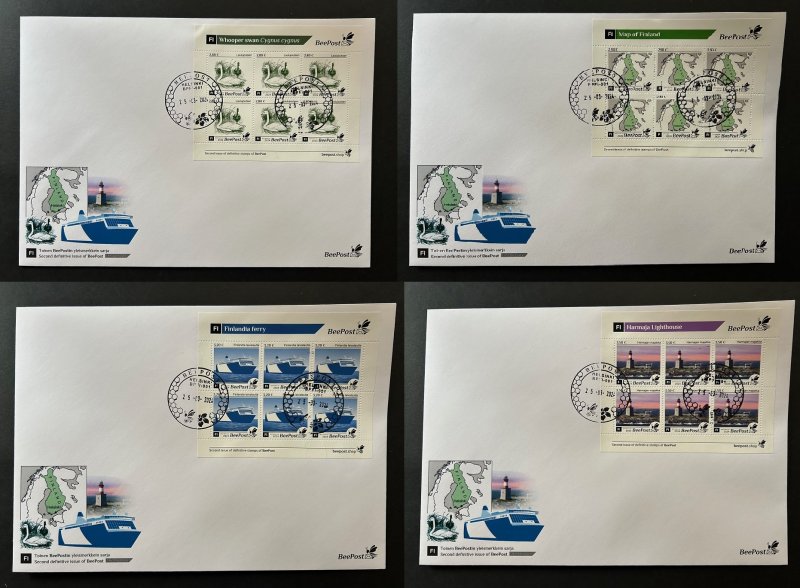 Finland Finnland Finlande 2024 Definitives bird map ship lighthouse BeePost sheetlet's set FDC - Image 1