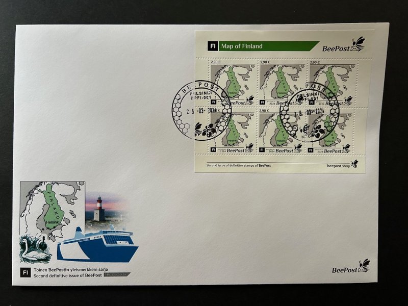 Finland Finnland Finlande 2024 Definitives State map BeePost sheetlet FDC - Image 1