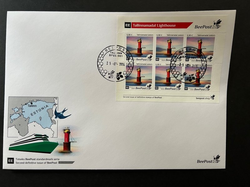 Estonia Estland Estonie 2024 Definitives Tallinnamadal lighthouse BeePost sheetlet FDC - Image 1