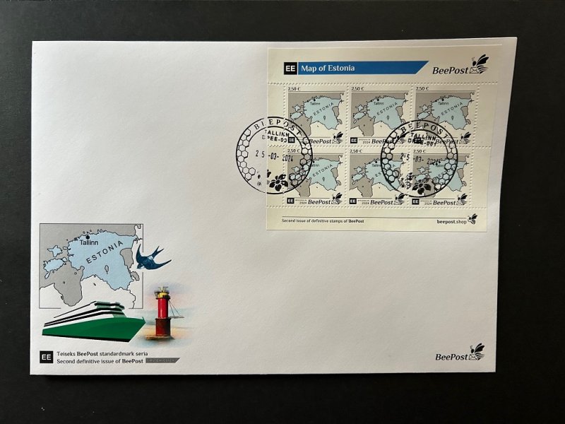 Estonia Estland Estonie 2024 Definitives State map BeePost sheetlet FDC - Image 1