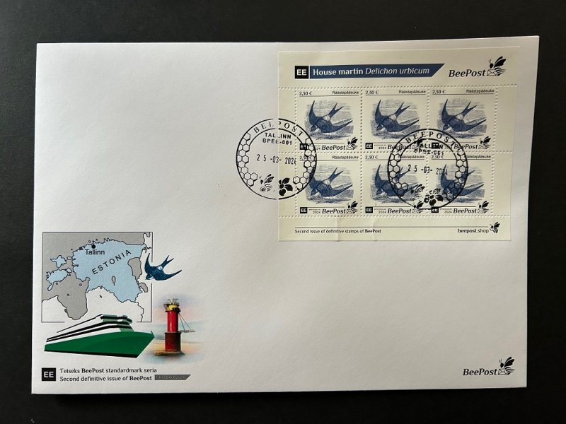 Estonia Estland Estonie 2024 Definitives bird House martin swallow BeePost sheetlet FDC - Image 1