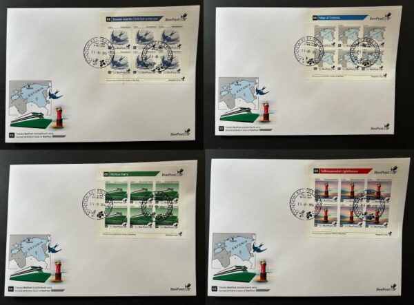 Estonia Estland Estonie 2024 Definitives bird map ship lighthouse BeePost sheetlet's set FDC