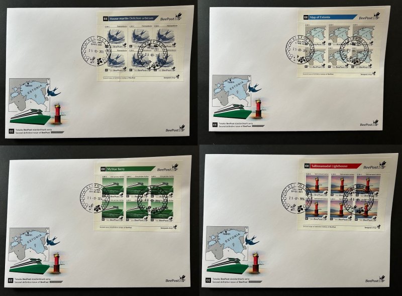 Estonia Estland Estonie 2024 Definitives bird map ship lighthouse BeePost sheetlet's set FDC - Image 1
