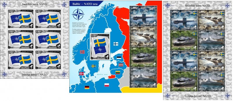 Lithuania Litauen Lituanie 2024 Baltic - NATO sea Sweden joins NATO BeePost set of 2 sheetlets and block MNH - Image 1