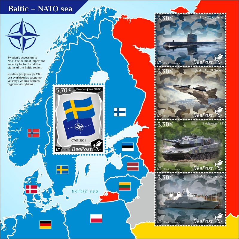 Lithuania Litauen Lituanie 2024 Baltic - NATO sea Sweden joins NATO BeePost block MNH - Image 1