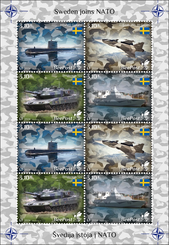 Lithuania Litauen Lituanie 2024 Baltic - NATO sea Sweden joins NATO tank submarine warship airplane BeePost sheetlet MNH