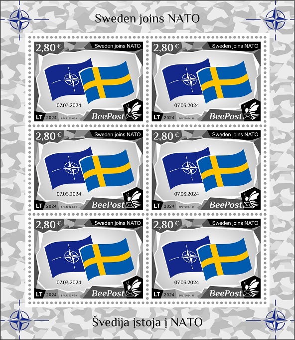 Lithuania Litauen Lituanie 2024 Baltic - NATO sea Sweden joins NATO BeePost sheetlet MNH
